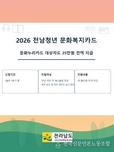전남청년 문화복지카드 안내 포스터