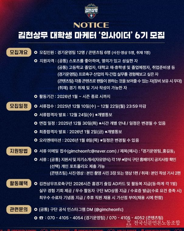 김천상무, 대학생 마케터 ‘인사이더 6기’ 모집