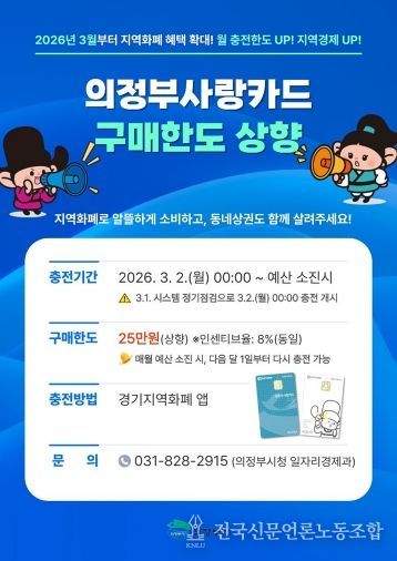 의정부시, 3월부터 의정부사랑카드 월 구매 한도 상향