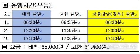 태백-강남고속버스터미널 시외버스 노선 신설
